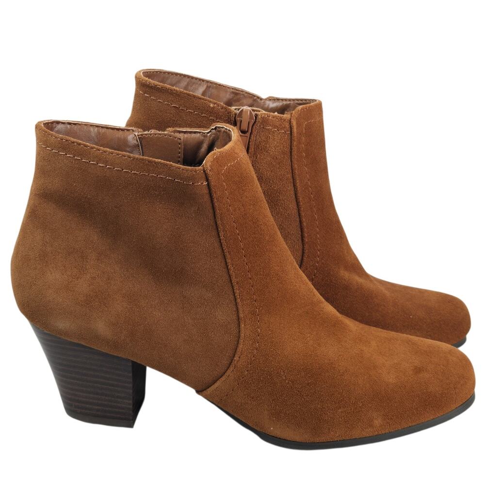 Coach & Four Booties Brown Suede Leather Ankle Boots Women Size 9M Kael Zip NEW